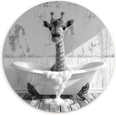 WallCircle® Wandcirkel 120x120 cm - Muurcirkel Giraffe - Dieren Badkuip - Vintage - Zwart Wit - Wilde dieren - Muurdecoratie woonkamer - Wanddecoratie slaapkamer - Kamer decoratie accessoires - Ronde schilderijen binnen - Woonaccessoires