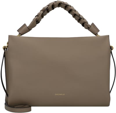 COCCINELLE Leren Handtas Schoudertas Boheme Grana Double Hand Bag Warm Taupe / Rosette