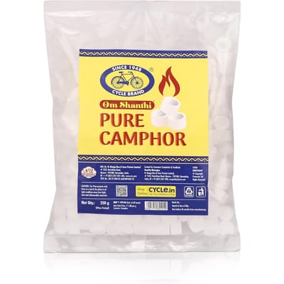 Cycle Pure Om Shanthi Ronde Tablet Kamfer Zakje 250g Pak van 1 | Pure Natuurlijke Kamfer voor Pujas & Frisheid in Huis yellow