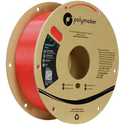 PA12005 Filament Polymaker PolySonic™ PLA red High Speed PLA / 1.75 mm / 1kg Filament PLA kunststof Highspeed filament 1.75 mm 1000 g Rood PolySonic™