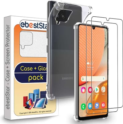 ebestStar - Hoes geschikt voor Samsung Galaxy A42 5G, Silicone Slim Cover Case, Versterkte Hoeken en Randen hoesje, Transparant + Gehard Glas x2