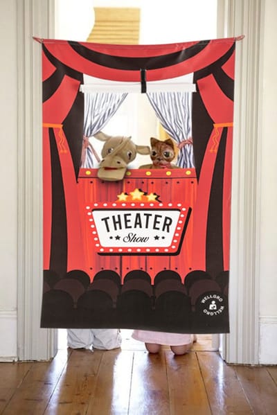 Asir ophangbare poppenkast – poppentheater – deurspel – rood – 137 x 77 cm