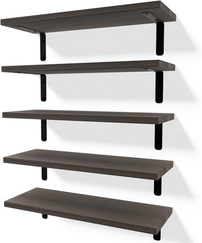 Rustieke Wandplanken van Hout voor Slaapkamer en Badkamer, Set van 5, Hangende Planken voor Opslag en Decoratie, Diep Bruin