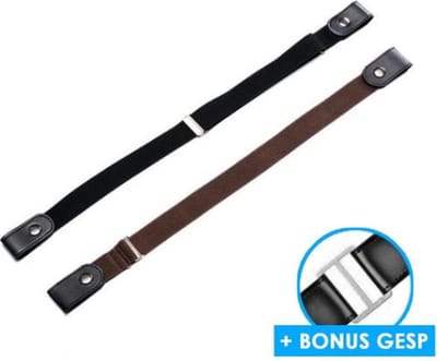 Gespvrije Broekriem Extra Rekbaar - De Originele Premium Gespvrije Riem + Fashion E-Book - Gespvrije Unisex Riemen Set van 2 - Rekbare Riemen voor Heren/Dames - Broekriem zonder Gesp- Zwarte & Bruine Riemen - 2 Paar Elastische Riemen - Gespvrije Riem