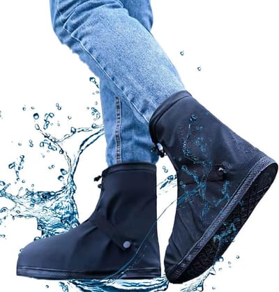 Outdoor Anti-slip Waterdichte Dikke Slijtvaste Regenlaarzen Voethoezen, Herbruikbare en Duurzame Anti-slip Regenlaarzen Hoezen, Waterdichte Regenlaarzen Schoenhoezen met Trekkoord, Regenlaarzen Hoezen voor Mannen en Vrouwen (M=38-39) - zwart