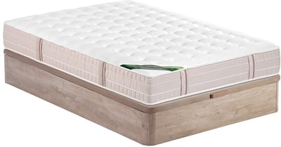 Vente-unique Set 140 x 190 cm bedbodem met opbergruimte natuurlijk licht + matras met 5-zones pocketveren geheugenscbuim en anti-bedluizentijk dikte 24 cm - VIREVO van NATUREA