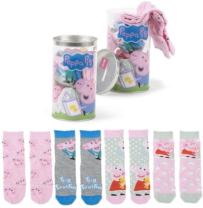 Peppa Pig Sokken in Spaarpot – 4 Paar – Kindersokken – Cadeauverpakking – Officieel Gelicenseerd