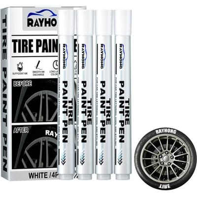 Marqueur de peinture pour pneu - QIILU - Lot de 4 - Blanc - Indélébile - Séchage rapide blanc