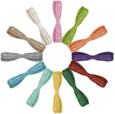12 Rollen Kleurige Jute Touw, 12 Kleuren x 10 m, 1–2 mm, Perfect voor Scrapbooking, DIY Projecten en Cadeau Verpakking