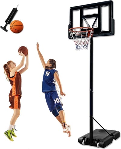 Basketbalkorf voor Kinderen en Volwassenen, 135-305cm in Hoogte Verstelbaar Basketbalstandaard, Draagbaar Complete Basketbalinstallatie met Wielen, Basketbal, Net en Onbreekbare Achterwand voor Buiten/Tuin, NAIZY