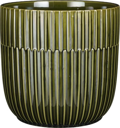 Mica Decorations - Plantenpot/bloempot - keramiek - groen - stripes patroon - D19 x H18 cm