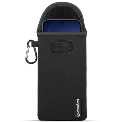 MobyDefend Hoesje - Geschikt voor Oppo Reno15 F / Oppo Reno15 FS - Neopreen Pouch Met Karabijnhaak - Insteek - Riemlus - Zwart
