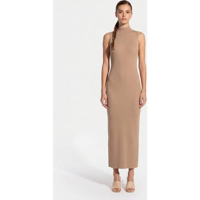 Odd Muse Ribbed Midi Dress Camel Maat: S | Midi Jurken Outlet | Dames | Beige