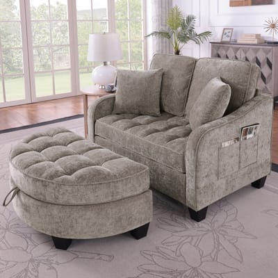 REDOM Bank 2-zits met slaapfunctie en opberghocker - Voor kleine woonruimtes en dagelijks comfort - Eucalyptushout - Bruin - 132 x 129 x 93 cm