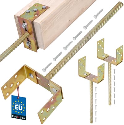 KOTARBAU® 2 Stuks U Paalhouder in Beton Storten, Staal, 400 mm, Goud, Verstelbaar 0-160 mm, Paaldrager in Beton Storten, Betonanker voor Houten Palen