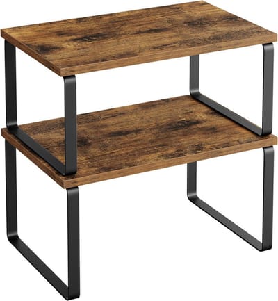 Tweedelig set - Stellingkast - Opbergrek - Stellingkast metaal - Houten opbergrek - Stapelbaar - Donkerbruin