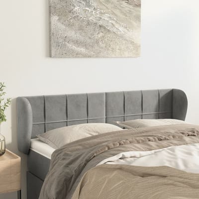 vidaXL - Hoofdbord - met - randen - 147x23x78/88 - cm - fluweel - lichtgrijs