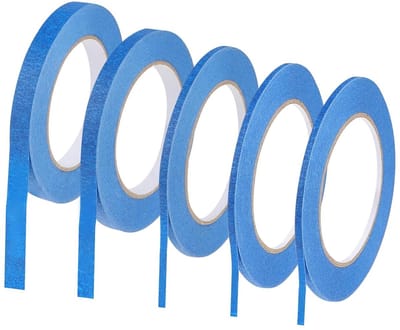 ByShane - Fijne Grafische Tape Set voor Schilderen en Knutselen - 5 Rollen - 3/5/10/12 mm x 50 m - Blauw - Zelfklevend - Crêpeband