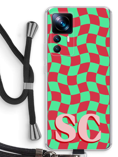 Gepersonaliseerd - Case Company® - Hoesje met koord geschikt voor Xiaomi 12T hoesje met Koord - Grid Monogram - Telefoonhoesje met Zwart Koord - Bescherming aan alle Kanten en Over de Schermrand