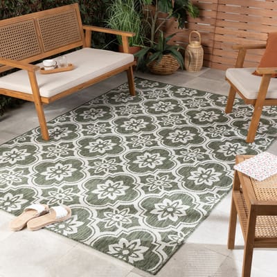 Fraai Buitenkleed - Rio Flower Groen - 160x230cm