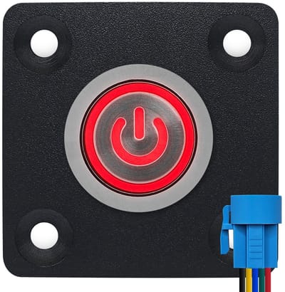ProRide Metalen Pulsschakelaar Inbouwpaneel 12V OFF-(ON) - 19mm - met Aansluitkabel - Spatwaterdicht - 12V/24V - LED indicatie Rood