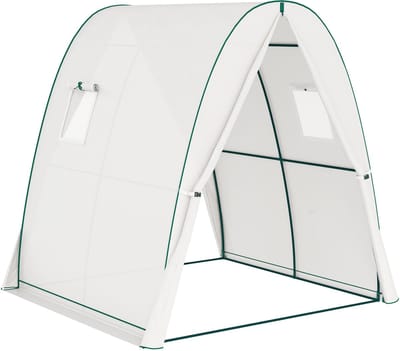REDOM - Foliekas - Met Spitsdak En 2 Ritssluitingsdeuren - Met 2 Gaasramen - Voor Balkon En Tuin - Kunststof - Wit