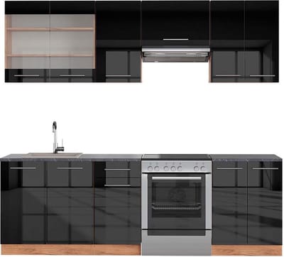 Vicco Fame-Line Complete keukeneenheid – 240 cm, WB Antraciet Antraciet hoogglans/goud eiken