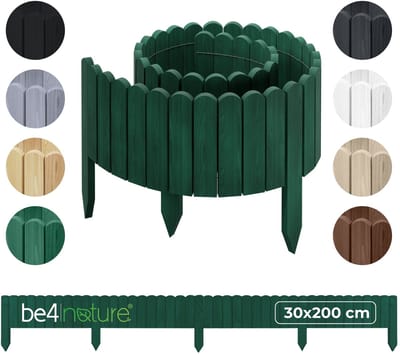 be4nature Flexibele houten border 30 x 200 cm Donkergroen Geïmpregneerde rolborder plantenrand tuinhek decor palissade graskant