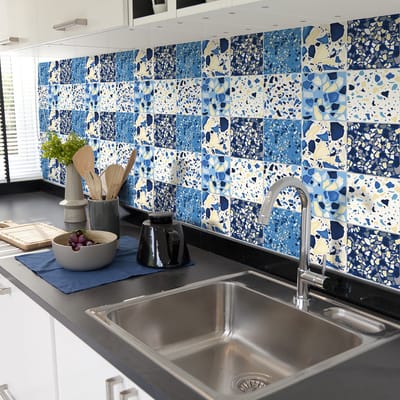 Zelfklevende tegelmuurstickers voor keuken en badkamer - 30 Yumi Terrazzo cementtegelstickers - 30 stickers 20x20cm