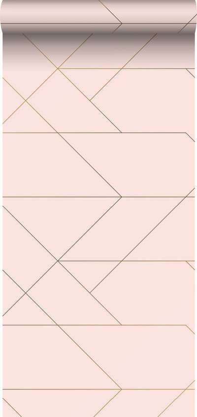 ESTAhome behang grafische lijnen zacht roze en goud - 53 cm x 10.05 m - 139211