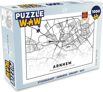 Puzzel Stadskaart - Arnhem - Zwart - Wit - Legpuzzel - Puzzel 1000 stukjes volwassenen - Plattegrond