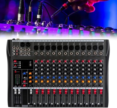 12-kanaals mixer - Mengpaneel DJ controller - Muziek produceren - Bluetooth USB ingang - 62 kg - Zwart