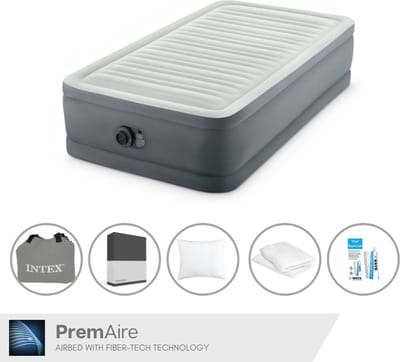 Intex Luchtbed - 1-Persoons - 99 x 191 x 46 cm - Grijs - Inclusief pomp - Hoeslaken - Kussen - Kussenbeschermer en Reparatieset