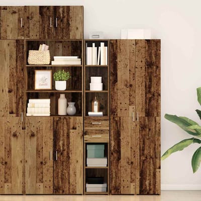 vidaXL - Boekenkast - met - lade - Oudhout - 30 - x - 42,4 - x - 185,2 - cm