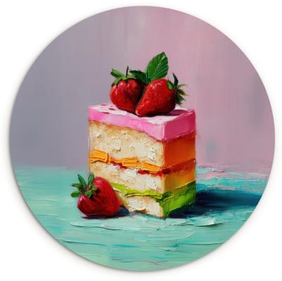 WallCircle® Wandcirkel 120x120 cm - Muurcirkel Taartje - Aardbeien - Glazuur - Kleurrijk - Muurdecoratie woonkamer - Wanddecoratie slaapkamer - Kamer decoratie accessoires - Ronde schilderijen XXL