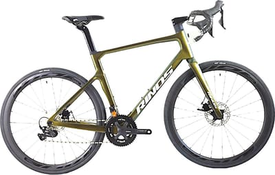 Rinos Odin3.0 Carbon Road Fiets, met SHIM- met SHIMANO 105 ST-R7000 - 22 versnellingen en schijfremmen - lichte fiets voor dames en heren - 700 x 40C - Kameleon Goud - Groent 50 --2024