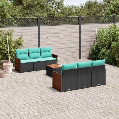 vidaXL - 7-delige - tuinbankset - met - kussens - van - zwart - polyrotan