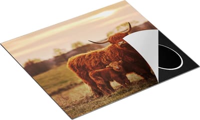Chefcare Inductie Beschermer Schotse Hooglander Koe met haar Kalf - 60x50 cm - Afdekplaat Inductie - Kookplaat Beschermer - Inductie Mat