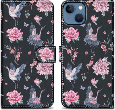 Cadorabo Hoesje geschikt voor Apple iPhone 14 - Design Kraan & Bloemen No. 9 - Beschermhoes Case Cover met magnetische sluiting, standaardfunctie en kaartvakje
