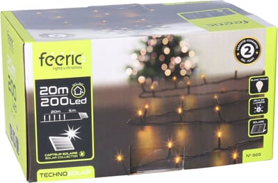 Feeric lights Kerstverlichting - warm wit - 20 m - 200 leds - zwart snoer - op zonne-energie