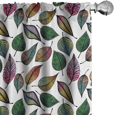 ABAKUHAUS Bladeren Gordijnen – 2x75x175 cm – Multicolor Microfiber