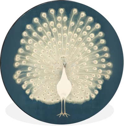 WallCircle - Wandcirkel - Muurcirkel - Vogel - Blauw - Vintage - Aluminium - Dibond - 30x30 cm - Binnen en Buiten