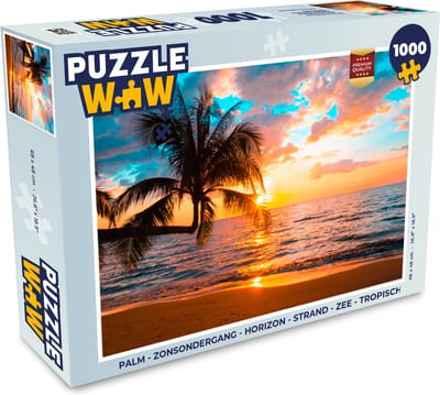 Puzzel Palm - Zonsondergang - Horizon - Strand - Zee - Tropisch - Legpuzzel - Puzzel 1000 stukjes volwassenen