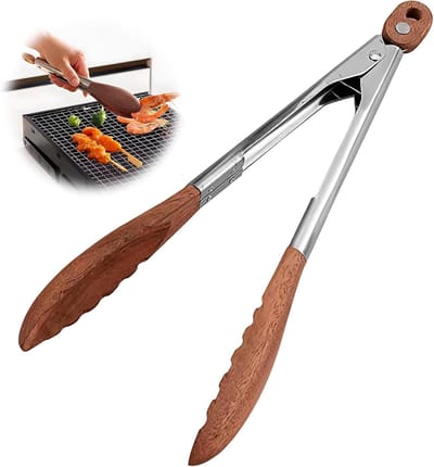 keukentang van hout en roestvrij staal, 30 cm, hittebestendig, antibacterieel en onderhoudsvriendelijk, ideaal voor koken, grillen en serveren, olijfhout, bestand tegen hoge temperaturen