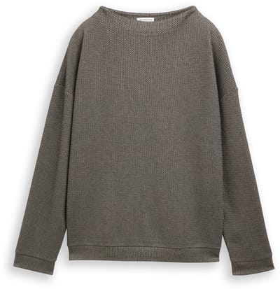 Tom Tailor - Loose fit sweatshirt met opstaande kraag - Maat XL - black beige wave structure