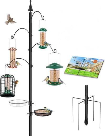White-Label® Vogelvoederhuisje Op Paal - Vogelvoederstation - Buitenvogels - Zwart
