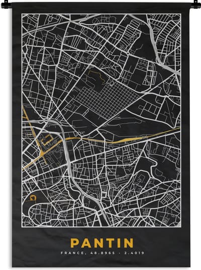 Wandkleed - Wanddoek - Plattegrond – Pantin – Stadskaart – Kaart – Frankrijk - 120x180 cm - Wandtapijt