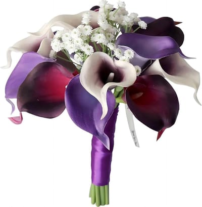 Kunstbloem boeket - Decoratie bloemen - Bruiloft decoratie - Zijde en plastic - 20x25cm - Paars