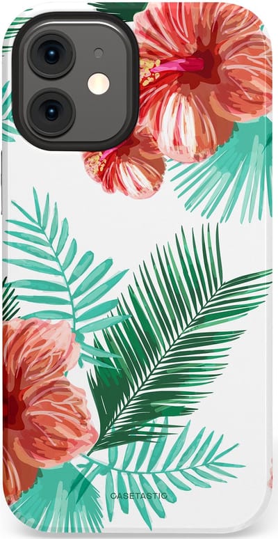 Casetastic Hoesje Geschikt voor Apple iPhone 12 Mini - Stijlvolle Beschermende Duo-layer Case - Exotisch Roze Flora