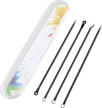 Mee-eters verwijderen - Blackhead remover - Puistjes - Professionele kit - 4 luxe puisten lepels - Mee eter lepel - Acne set - zwart